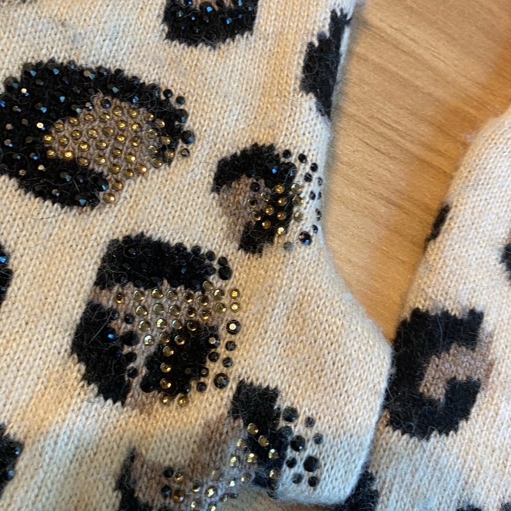 Nwot Bari Lynn Leopard Animal Print Fingerless Gloves Mittens Knit Beige Black - Picture 4 of 5